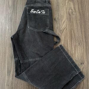 SHEIN Charcoal Cargo Relaxed Jeans